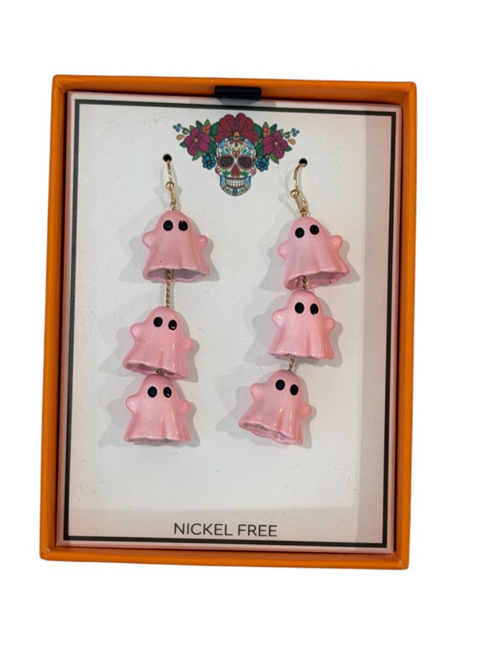 True To Form Dangle Drop Pink Ghost Earrings Halloween NIB